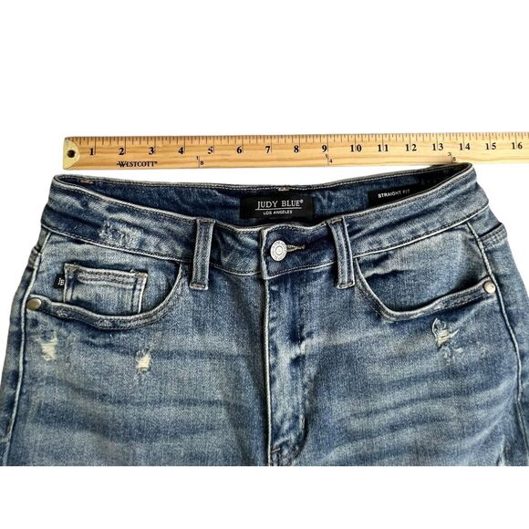 Judy Blue Womens Medium Wash High Rise Destroyed Knee Straight Fit Jeans 9/29 - Picture 6 of 9